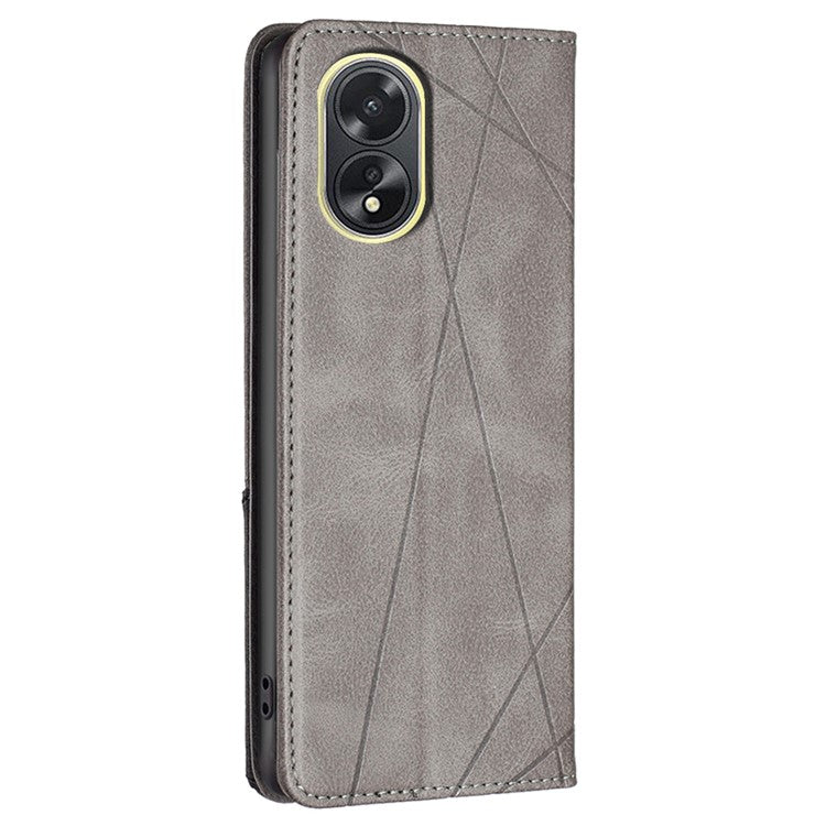 Phone Case for Oppo A38 , PU Leather Shell Imprinted Line Flip Phone Cover with Card Slots Stand Function - Grey