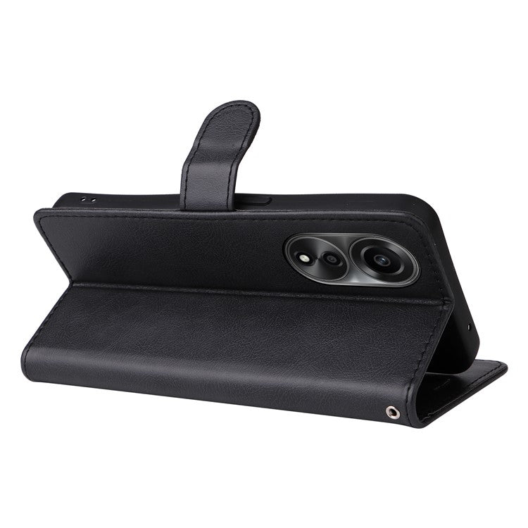 KT Leather Series-2 For Oppo A78 4G Wallet PU Leather Case Solid Color Stand Protective Phone Cover - Black
