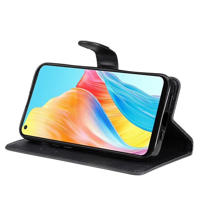 KT Leather Series-2 For Oppo A78 4G Wallet PU Leather Case Solid Color Stand Protective Phone Cover - Black