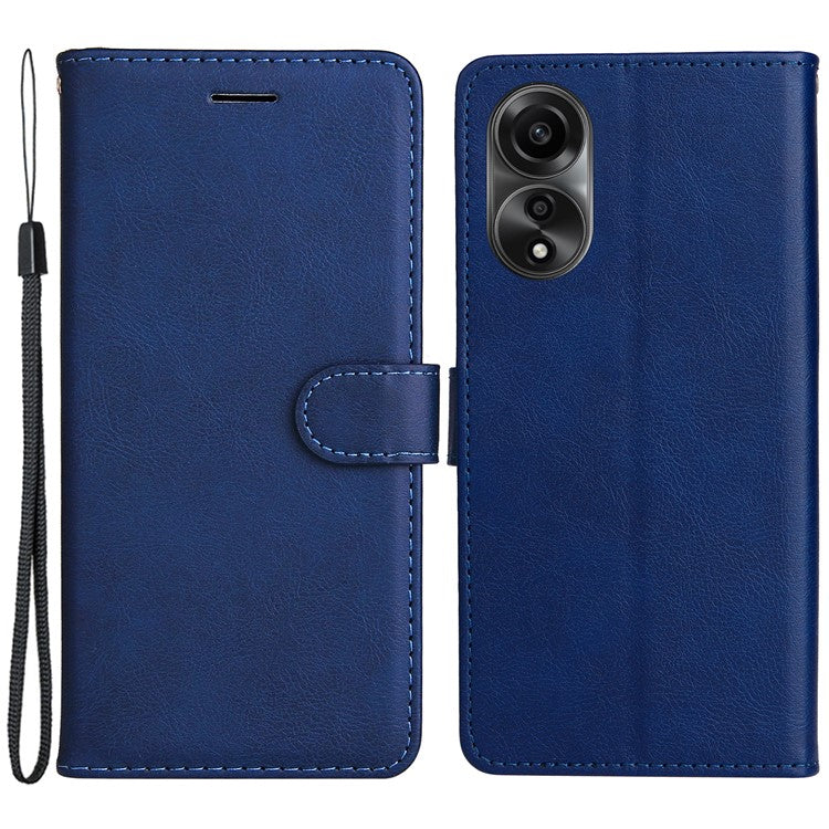 KT Leather Series-2 For Oppo A78 4G Wallet PU Leather Case Solid Color Stand Protective Phone Cover - Blue