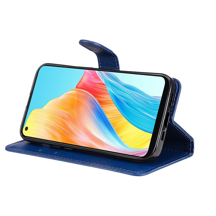 KT Leather Series-2 For Oppo A78 4G Wallet PU Leather Case Solid Color Stand Protective Phone Cover - Blue