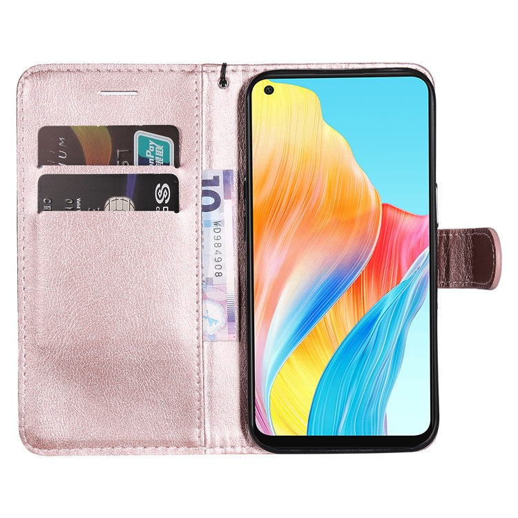 KT Leather Series-2 For Oppo A78 4G Wallet PU Leather Case Solid Color Stand Protective Phone Cover - Rose Gold