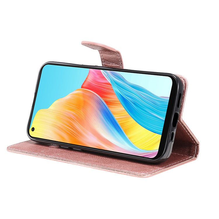 KT Leather Series-2 For Oppo A78 4G Wallet PU Leather Case Solid Color Stand Protective Phone Cover - Rose Gold
