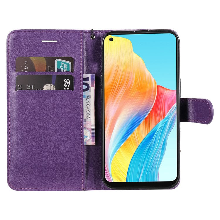 KT Leather Series-2 For Oppo A78 4G Wallet PU Leather Case Solid Color Stand Protective Phone Cover - Purple