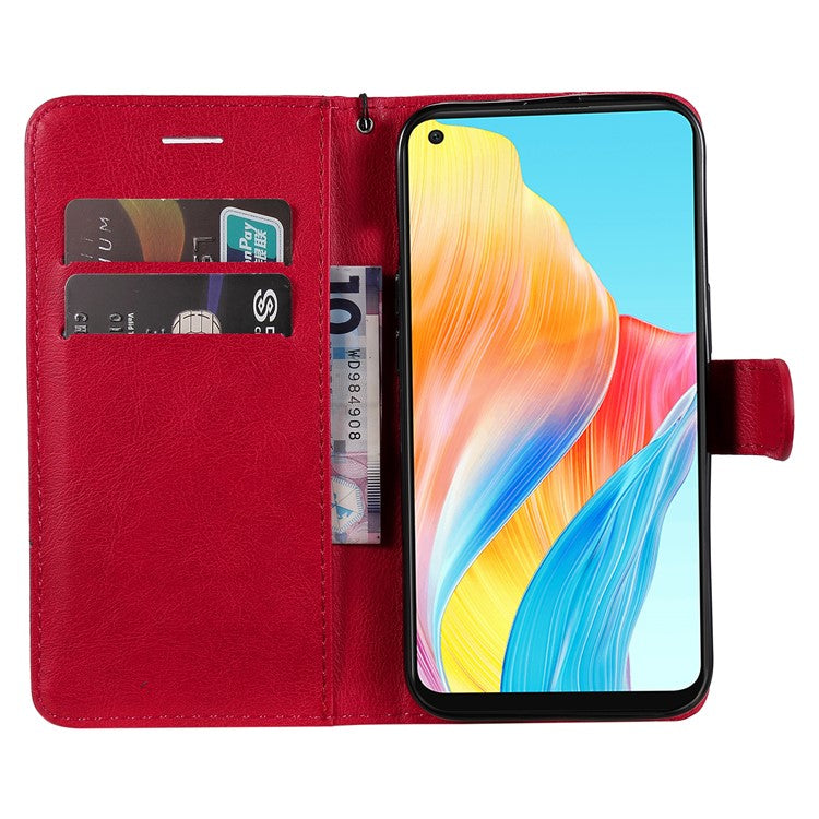 KT Leather Series-2 For Oppo A78 4G Wallet PU Leather Case Solid Color Stand Protective Phone Cover - Red
