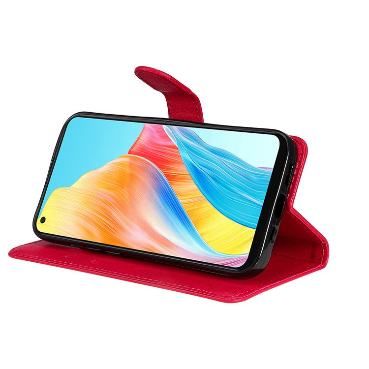 KT Leather Series-2 For Oppo A78 4G Wallet PU Leather Case Solid Color Stand Protective Phone Cover - Red