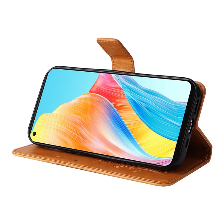 KT Imprinting Flower Series-2 Leather Case for Oppo A78 4G , Wallet Stand Imprinted Butterfly Phone Cover - Yellow