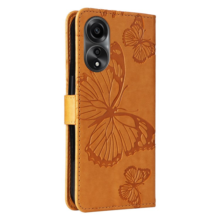 KT Imprinting Flower Series-2 Leather Case for Oppo A78 4G , Wallet Stand Imprinted Butterfly Phone Cover - Yellow