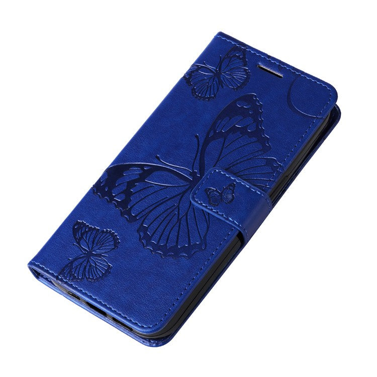 KT Imprinting Flower Series-2 Leather Case for Oppo A78 4G , Wallet Stand Imprinted Butterfly Phone Cover - Blue