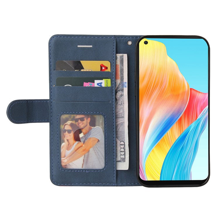 KT Leather Series-1 Dual-color Splicing Wallet Case for Oppo A78 4G , PU Leather Stand Phone Cover - Blue
