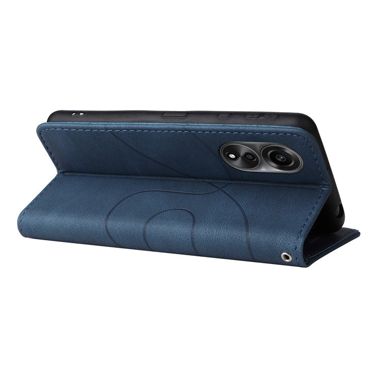 KT Leather Series-1 Dual-color Splicing Wallet Case for Oppo A78 4G , PU Leather Stand Phone Cover - Blue