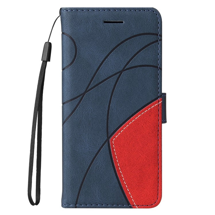 KT Leather Series-1 Dual-color Splicing Wallet Case for Oppo A78 4G , PU Leather Stand Phone Cover - Blue