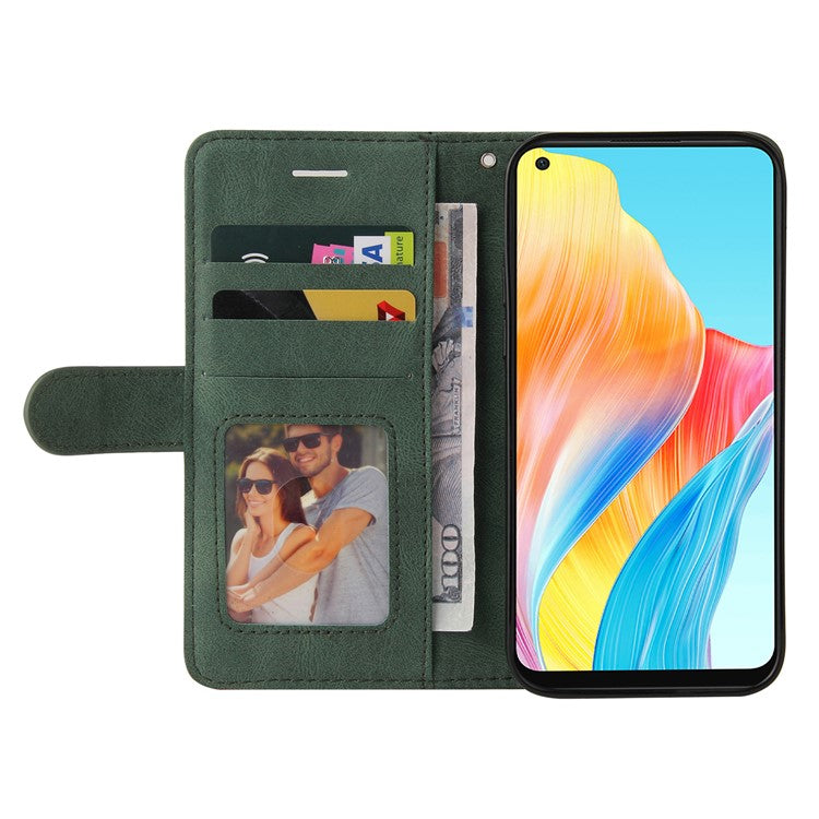 KT Leather Series-1 Dual-color Splicing Wallet Case for Oppo A78 4G , PU Leather Stand Phone Cover - Green