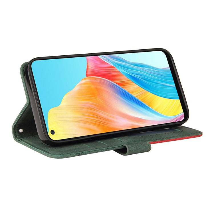 KT Leather Series-1 Dual-color Splicing Wallet Case for Oppo A78 4G , PU Leather Stand Phone Cover - Green