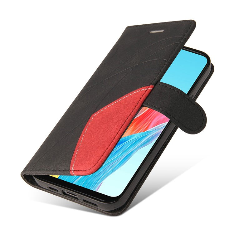 KT Leather Series-1 Dual-color Splicing Wallet Case for Oppo A78 4G , PU Leather Stand Phone Cover - Black