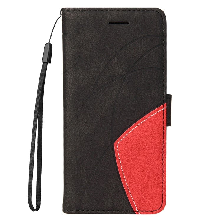 KT Leather Series-1 Dual-color Splicing Wallet Case for Oppo A78 4G , PU Leather Stand Phone Cover - Black