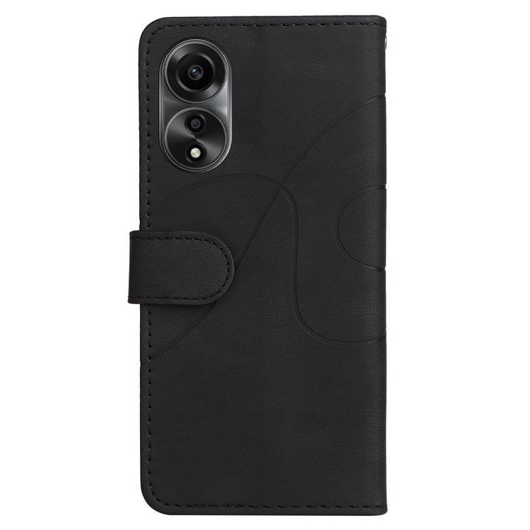 KT Leather Series-1 Dual-color Splicing Wallet Case for Oppo A78 4G , PU Leather Stand Phone Cover - Black