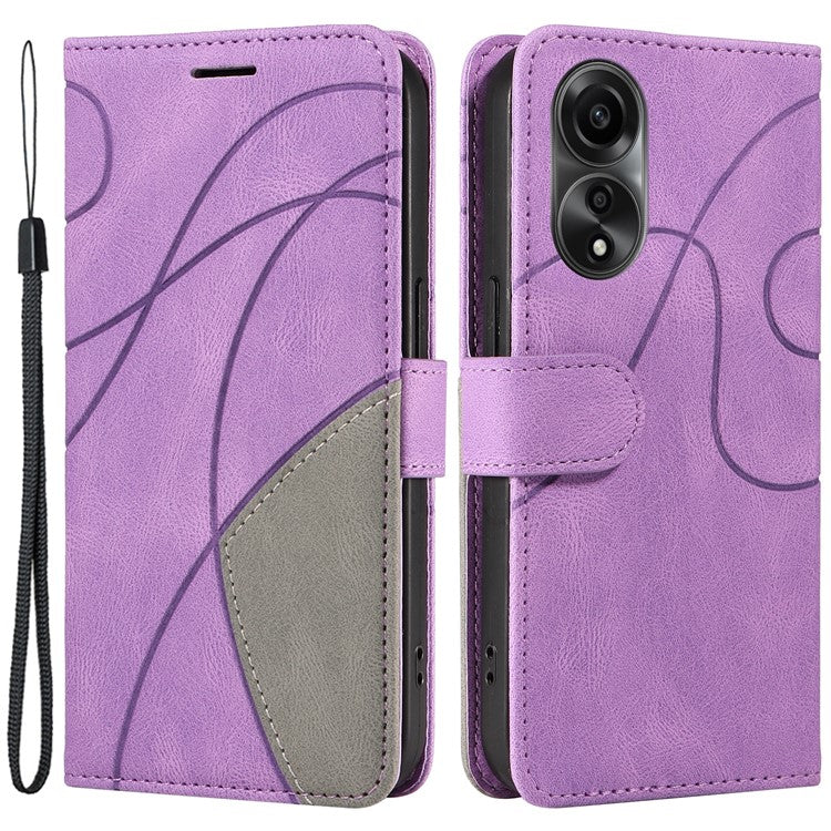 KT Leather Series-1 Dual-color Splicing Wallet Case for Oppo A78 4G , PU Leather Stand Phone Cover - Light Purple