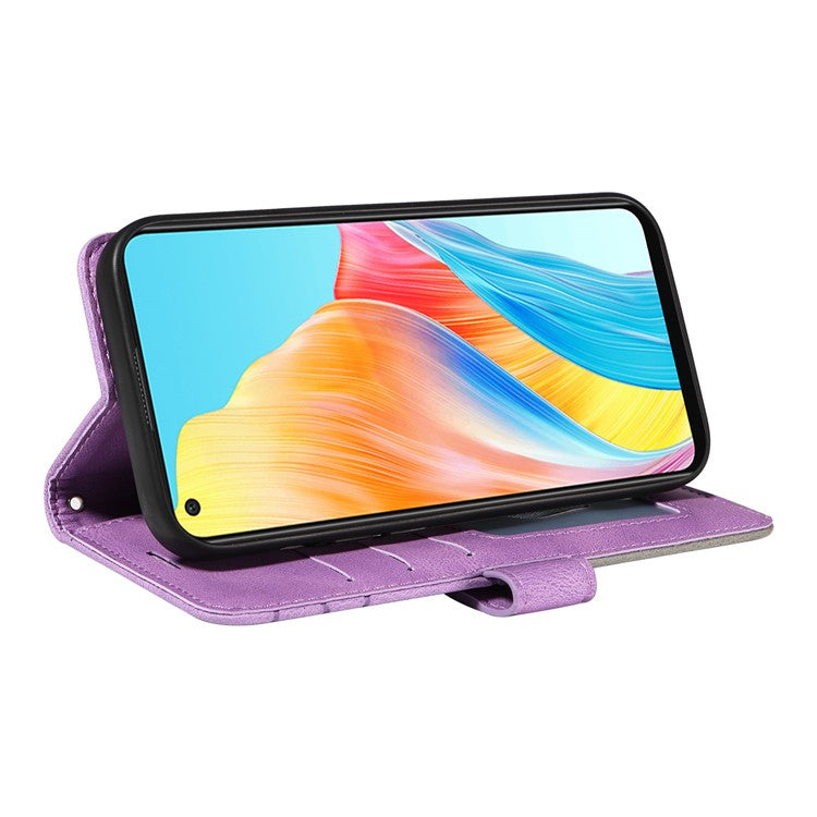 KT Leather Series-1 Dual-color Splicing Wallet Case for Oppo A78 4G , PU Leather Stand Phone Cover - Light Purple