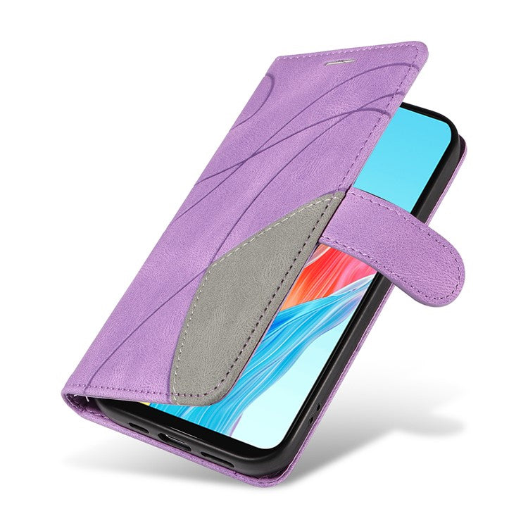 KT Leather Series-1 Dual-color Splicing Wallet Case for Oppo A78 4G , PU Leather Stand Phone Cover - Light Purple