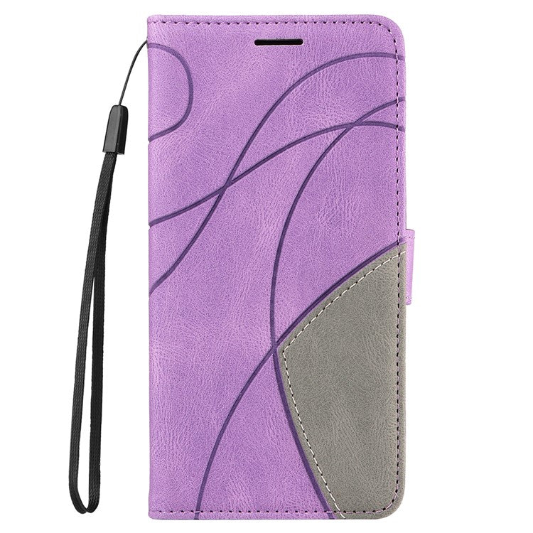 KT Leather Series-1 Dual-color Splicing Wallet Case for Oppo A78 4G , PU Leather Stand Phone Cover - Light Purple