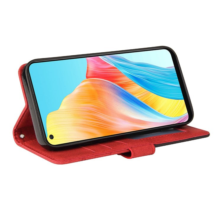 KT Leather Series-1 Dual-color Splicing Wallet Case for Oppo A78 4G , PU Leather Stand Phone Cover - Red