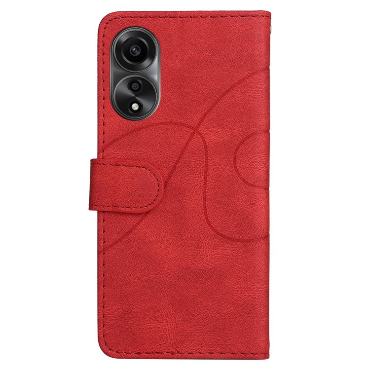 KT Leather Series-1 Dual-color Splicing Wallet Case for Oppo A78 4G , PU Leather Stand Phone Cover - Red