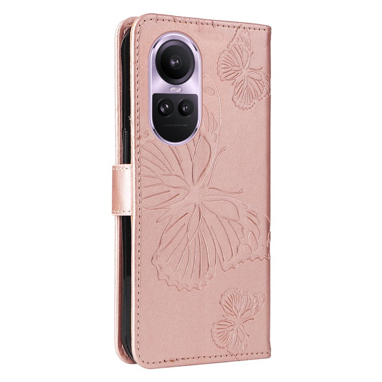 KT Imprinting Flower Series-2 For Oppo Reno10 5G (Global) / Reno10 Pro 5G (Global) Wallet Phone Case Imprinted Butterfly Leather Stand Cover - Rose Gold