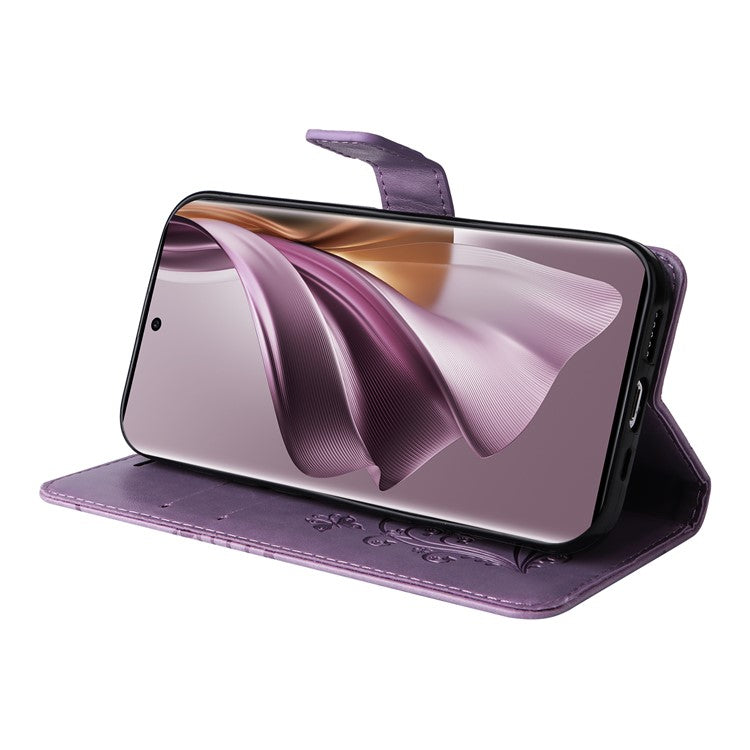 KT Imprinting Flower Series-2 For Oppo Reno10 5G (Global) / Reno10 Pro 5G (Global) Wallet Phone Case Imprinted Butterfly Leather Stand Cover - Purple