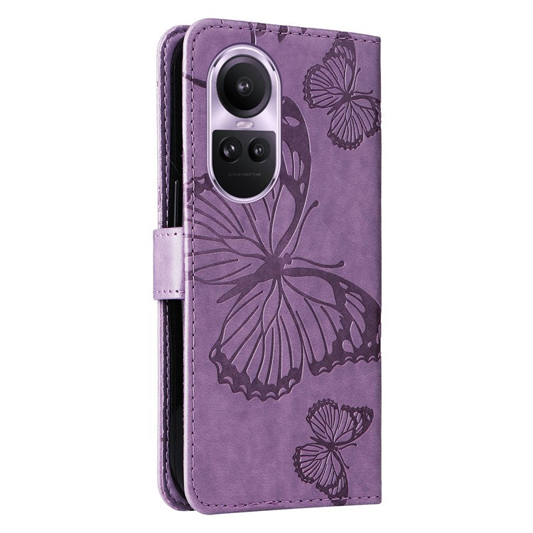 KT Imprinting Flower Series-2 For Oppo Reno10 5G (Global) / Reno10 Pro 5G (Global) Wallet Phone Case Imprinted Butterfly Leather Stand Cover - Purple