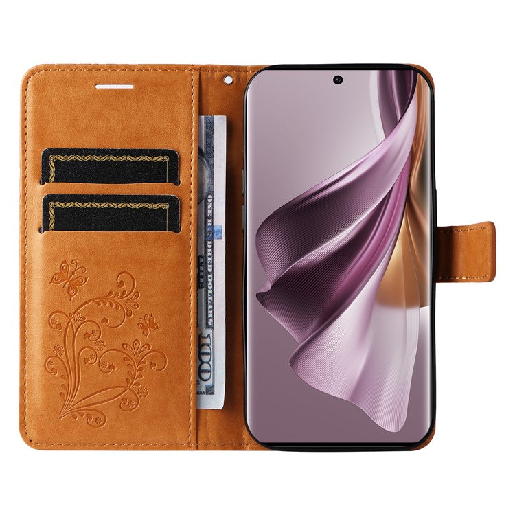 KT Imprinting Flower Series-2 For Oppo Reno10 5G (Global) / Reno10 Pro 5G (Global) Wallet Phone Case Imprinted Butterfly Leather Stand Cover - Yellow