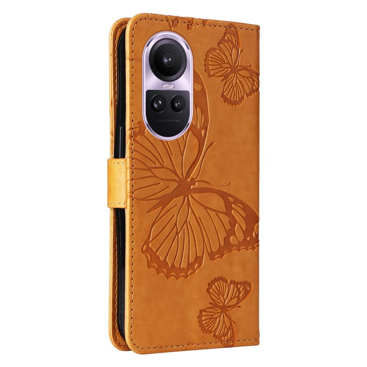 KT Imprinting Flower Series-2 For Oppo Reno10 5G (Global) / Reno10 Pro 5G (Global) Wallet Phone Case Imprinted Butterfly Leather Stand Cover - Yellow