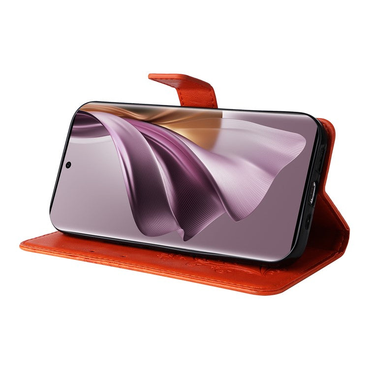 KT Imprinting Flower Series-2 For Oppo Reno10 5G (Global) / Reno10 Pro 5G (Global) Wallet Phone Case Imprinted Butterfly Leather Stand Cover - Orange
