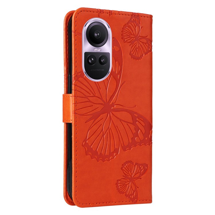 KT Imprinting Flower Series-2 For Oppo Reno10 5G (Global) / Reno10 Pro 5G (Global) Wallet Phone Case Imprinted Butterfly Leather Stand Cover - Orange