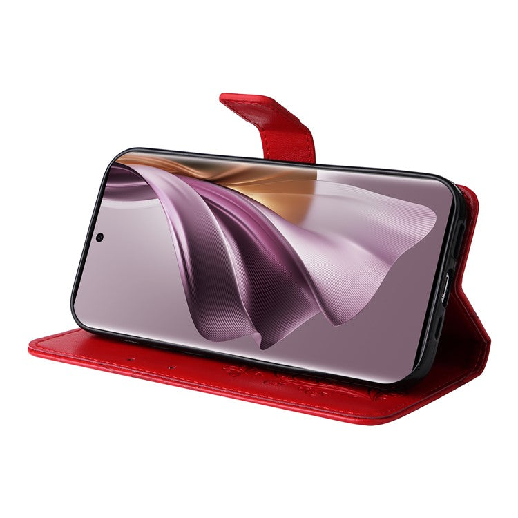 KT Imprinting Flower Series-2 For Oppo Reno10 5G (Global) / Reno10 Pro 5G (Global) Wallet Phone Case Imprinted Butterfly Leather Stand Cover - Red