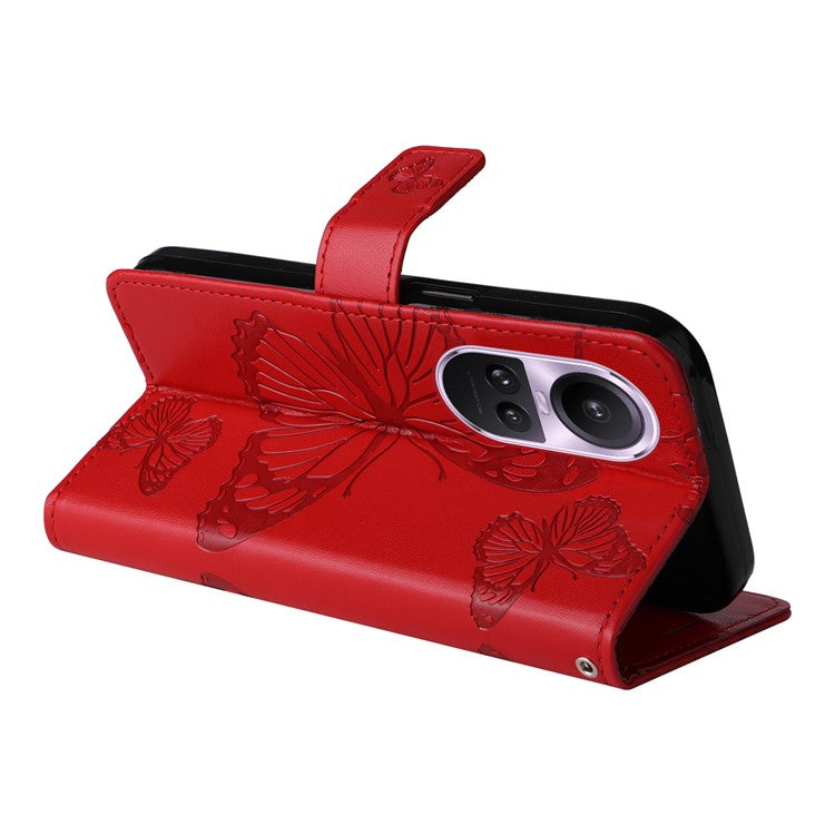 KT Imprinting Flower Series-2 For Oppo Reno10 5G (Global) / Reno10 Pro 5G (Global) Wallet Phone Case Imprinted Butterfly Leather Stand Cover - Red