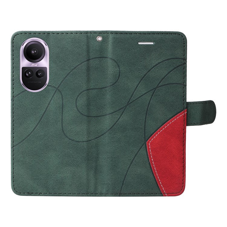 KT Leather Series-1 for Oppo Reno10 5G (Global) / Reno10 Pro 5G (Global) Wallet Leather Phone Case Dual-color Splicing Stand Cover - Green