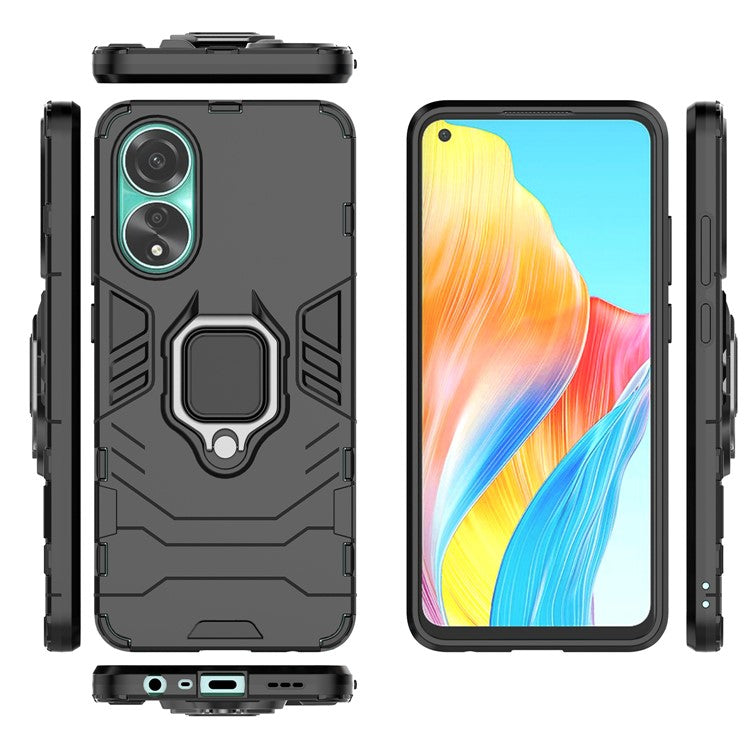 Protective Case for Oppo A78 4G , Shockproof TPU+PC Ring Holder Kickstand Phone Cover - Black