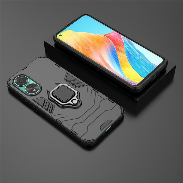 Protective Case for Oppo A78 4G , Shockproof TPU+PC Ring Holder Kickstand Phone Cover - Black