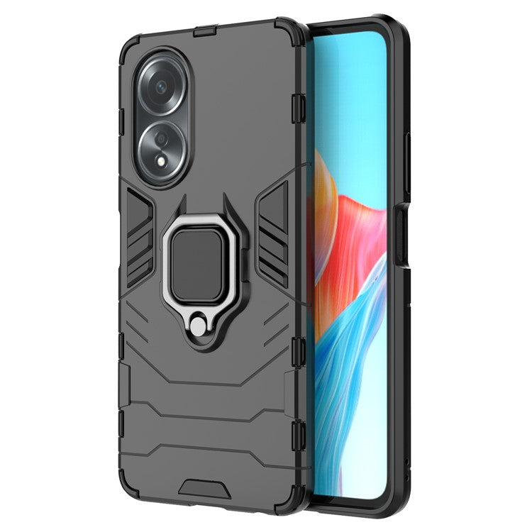Protective Case for Oppo A58 4G , Fall Protection TPU+PC Ring Holder Kickstand Phone Cover - Black