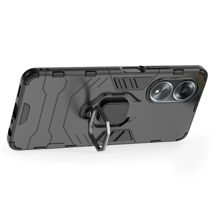 Protective Case for Oppo A58 4G , Fall Protection TPU+PC Ring Holder Kickstand Phone Cover - Black