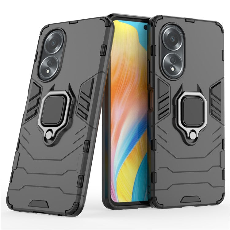 Protective Case for Oppo A58 4G , Fall Protection TPU+PC Ring Holder Kickstand Phone Cover - Black
