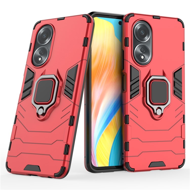 Protective Case for Oppo A58 4G , Fall Protection TPU+PC Ring Holder Kickstand Phone Cover - Red