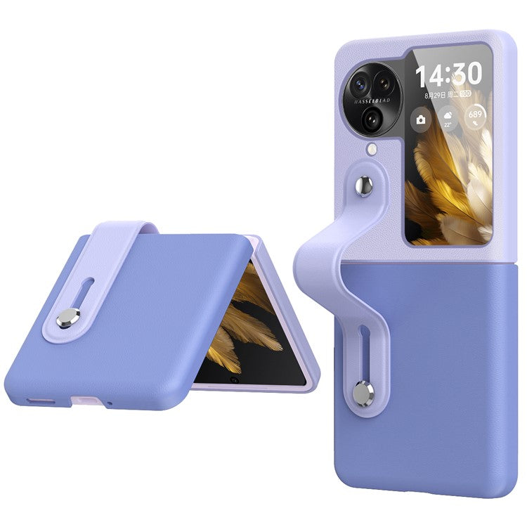 PU+PC Phone Case for Oppo Find N3 Flip 5G Dual Color Design Wristband Kickstand Phone Cover - Sky Blue+Light Purple