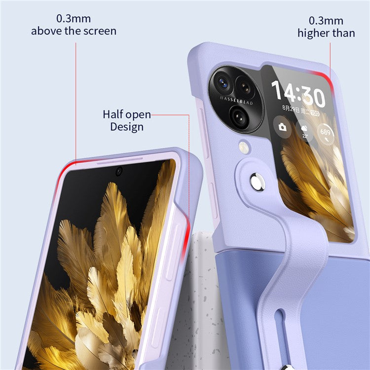 PU+PC Phone Case for Oppo Find N3 Flip 5G Dual Color Design Wristband Kickstand Phone Cover - Sky Blue+Light Purple