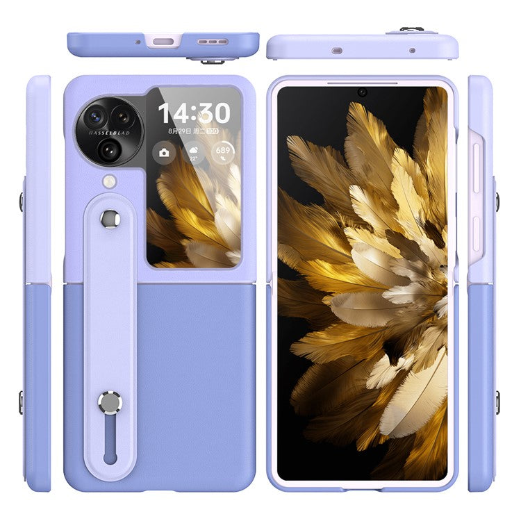 PU+PC Phone Case for Oppo Find N3 Flip 5G Dual Color Design Wristband Kickstand Phone Cover - Sky Blue+Light Purple