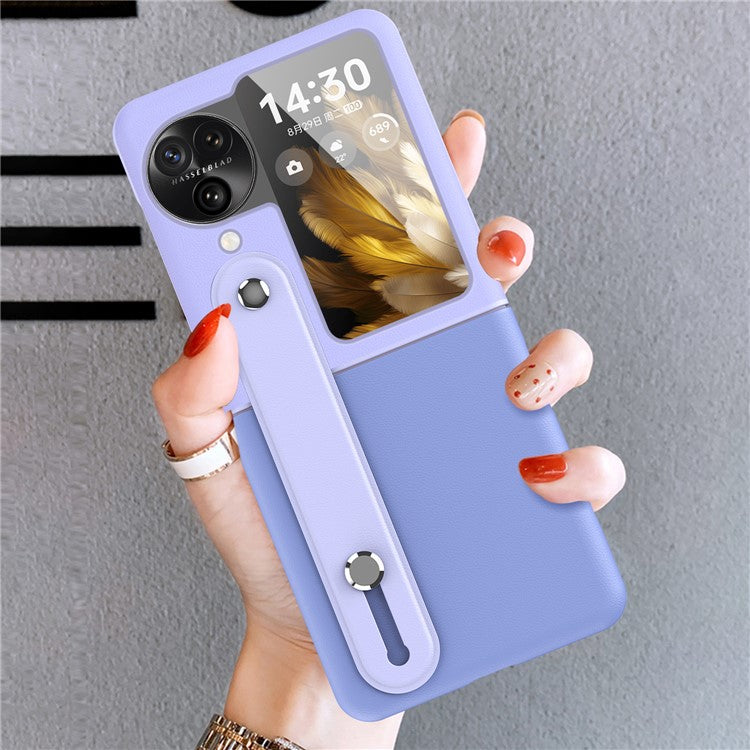 PU+PC Phone Case for Oppo Find N3 Flip 5G Dual Color Design Wristband Kickstand Phone Cover - Black+Navy Blue
