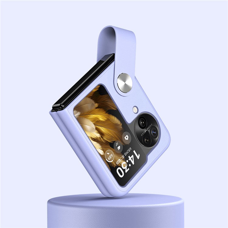 Shockproof PU+PC Slim Case for Oppo Find N3 Flip 5G Finger Strap Kickstand Phone Cover - Purple