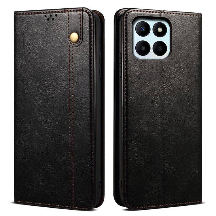 Leather Case for Honor X8 5G / X6 4G / X6s 4G / 70 Lite 5G / Play 30M Stand Wallet Waxy Crazy Horse Texture Phone Cover - Black