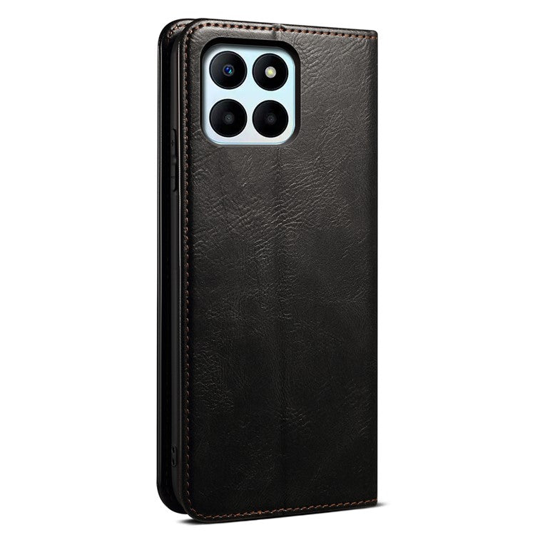 Leather Case for Honor X8 5G / X6 4G / X6s 4G / 70 Lite 5G / Play 30M Stand Wallet Waxy Crazy Horse Texture Phone Cover - Black